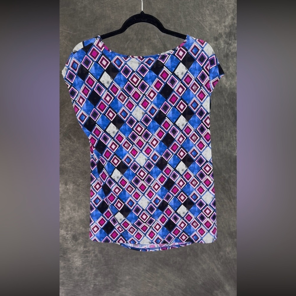 Lane Bryant Cap Sleeve Side Drape Blouse | Multicolor Diamond Print | 14/16